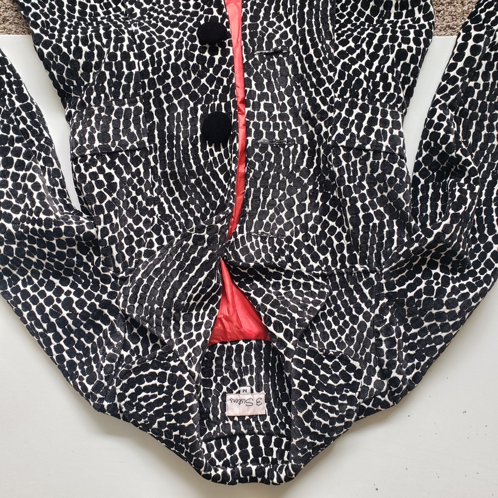 3 Sisters Black and White Cheetah Print Pea Coat with Red Lining - Picture 2 of 12